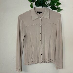 BCBG Maxazria Beige Studded‎ Button-Up Cardigan Top